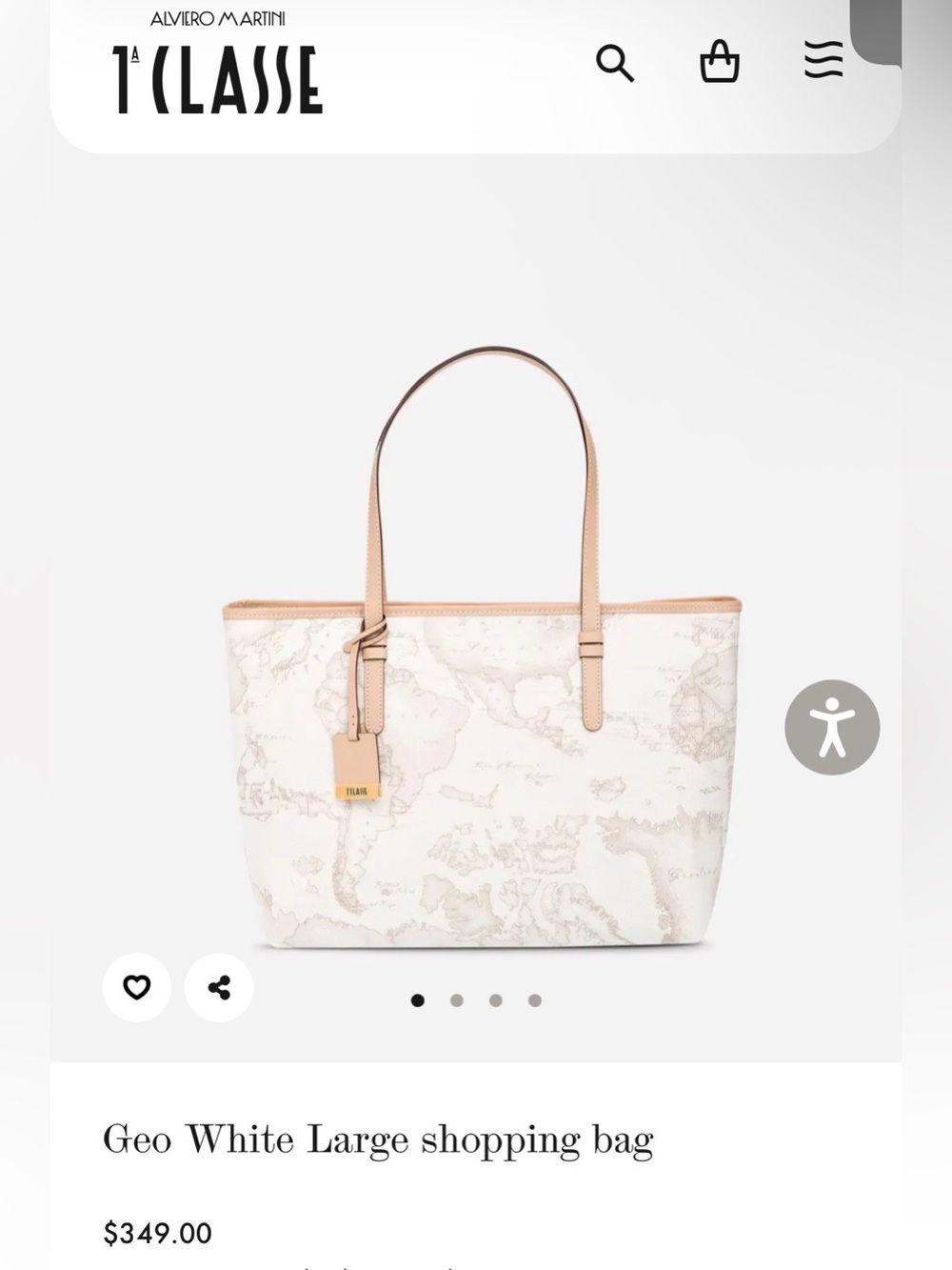 Alviero Martini - ITALIAN- Cream and Tan Map-Print Tote with Leather Trim
